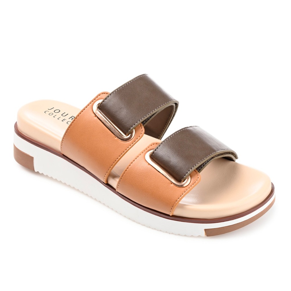 Journee Collection Women's Tan and Brown Slide Sandals